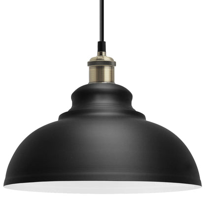 Retro Vintage Black Dome Pendant Light Shade Antique Brass Holder - Energy Light Bulbs - Free delivery on all orders