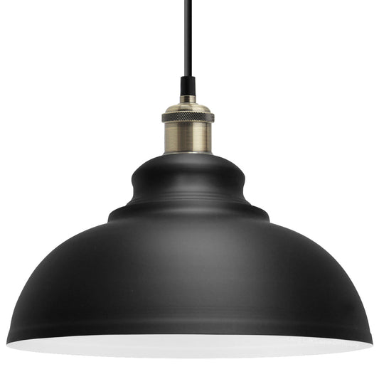 Retro Vintage Black Dome Pendant Light Shade Antique Brass Holder - Energy Light Bulbs - Free delivery on all orders