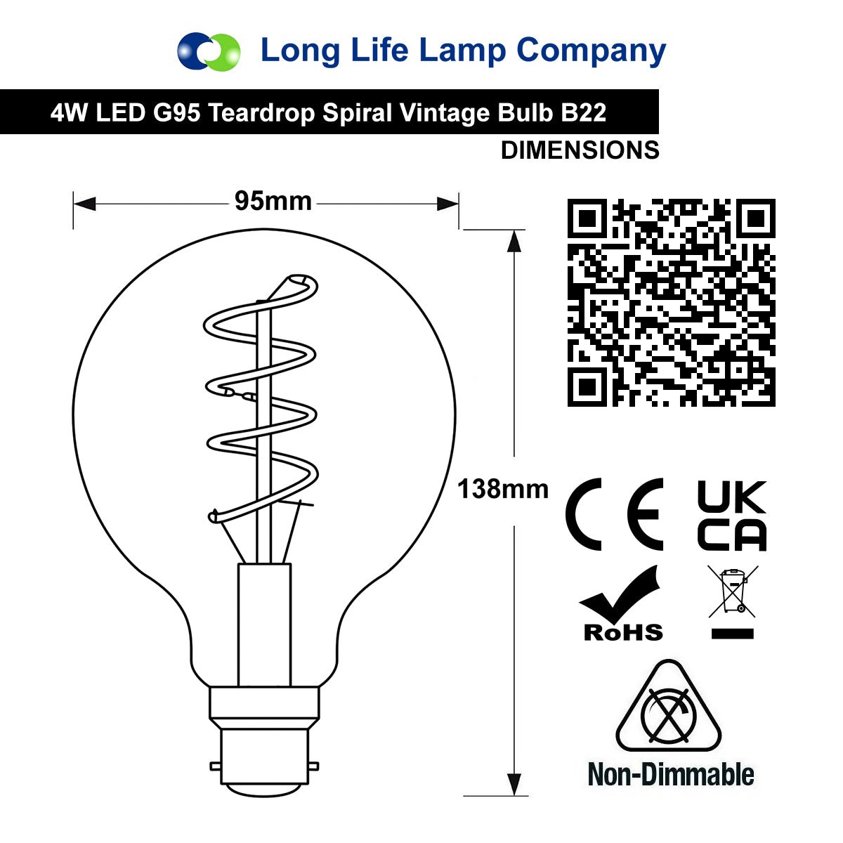 Retro Vintage Globe LED 4w Spiral Filament Bulb Smoked Gold Glass G95 Teardrop B22 - Energy Light Bulbs - Free delivery on all orders