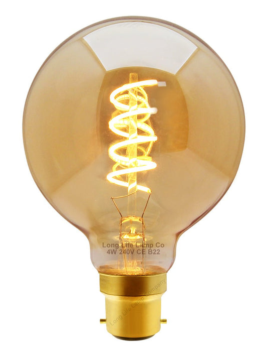Retro Vintage Globe LED 4w Spiral Filament Bulb Smoked Gold Glass G95 Teardrop B22 - Energy Light Bulbs - Free delivery on all orders