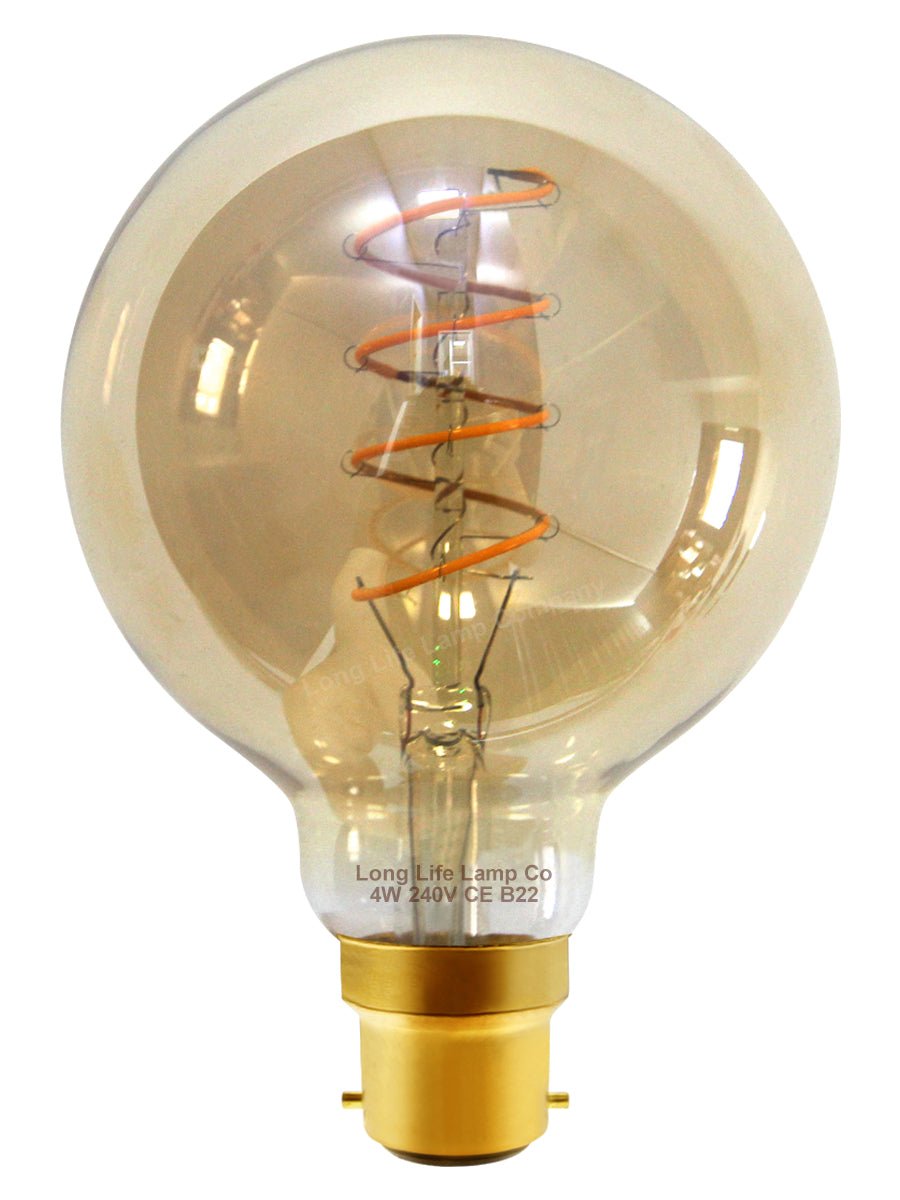 Retro Vintage Globe LED 4w Spiral Filament Bulb Smoked Gold Glass G95 Teardrop B22 - Energy Light Bulbs - Free delivery on all orders