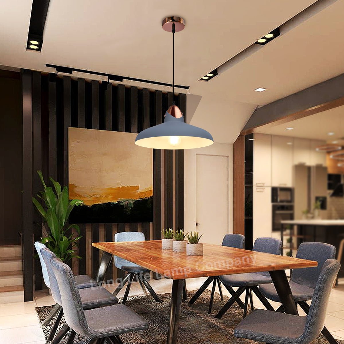 Retro Vintage Industrial Grey Metal Ceiling Pendant Light - Energy Light Bulbs - Free delivery on all orders