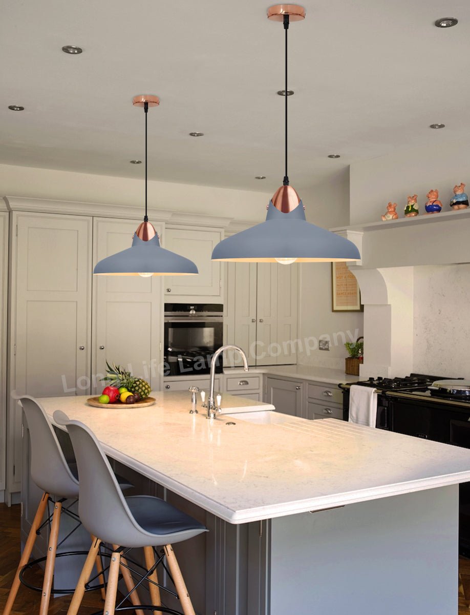 Retro Vintage Industrial Grey Metal Ceiling Pendant Light - Energy Light Bulbs - Free delivery on all orders
