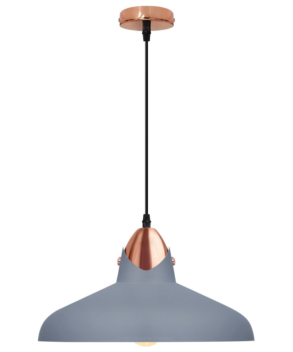 Retro Vintage Industrial Grey Metal Ceiling Pendant Light - Energy Light Bulbs - Free delivery on all orders