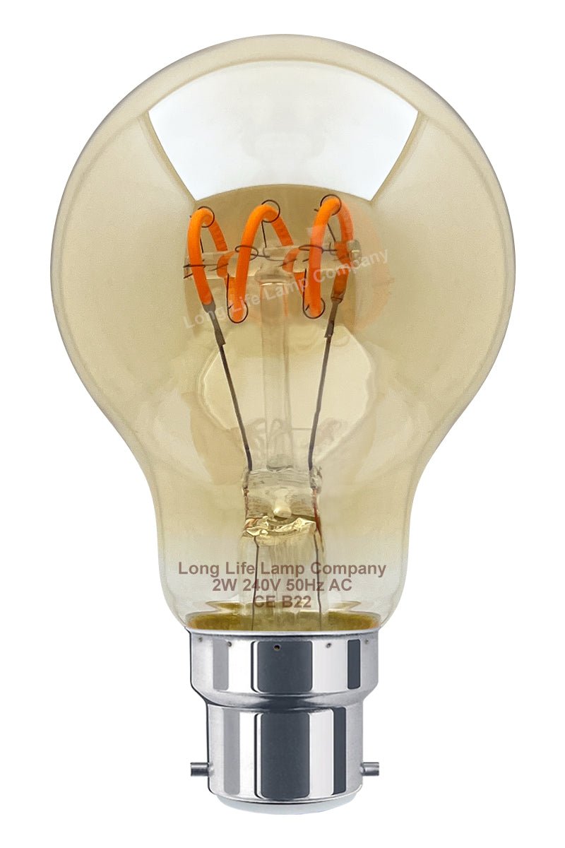 Retro Vintage LED 2w Edison Style Spiral Filament Bulb Smoked Gold Glass A60 B22 Bayonet - Energy Light Bulbs - Free delivery on all orders
