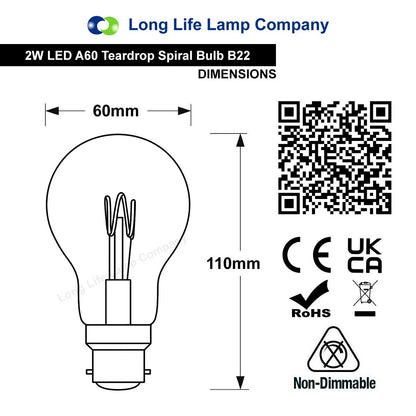 Retro Vintage LED 2w Edison Style Spiral Filament Bulb Smoked Gold Glass A60 B22 Bayonet - Energy Light Bulbs - Free delivery on all orders
