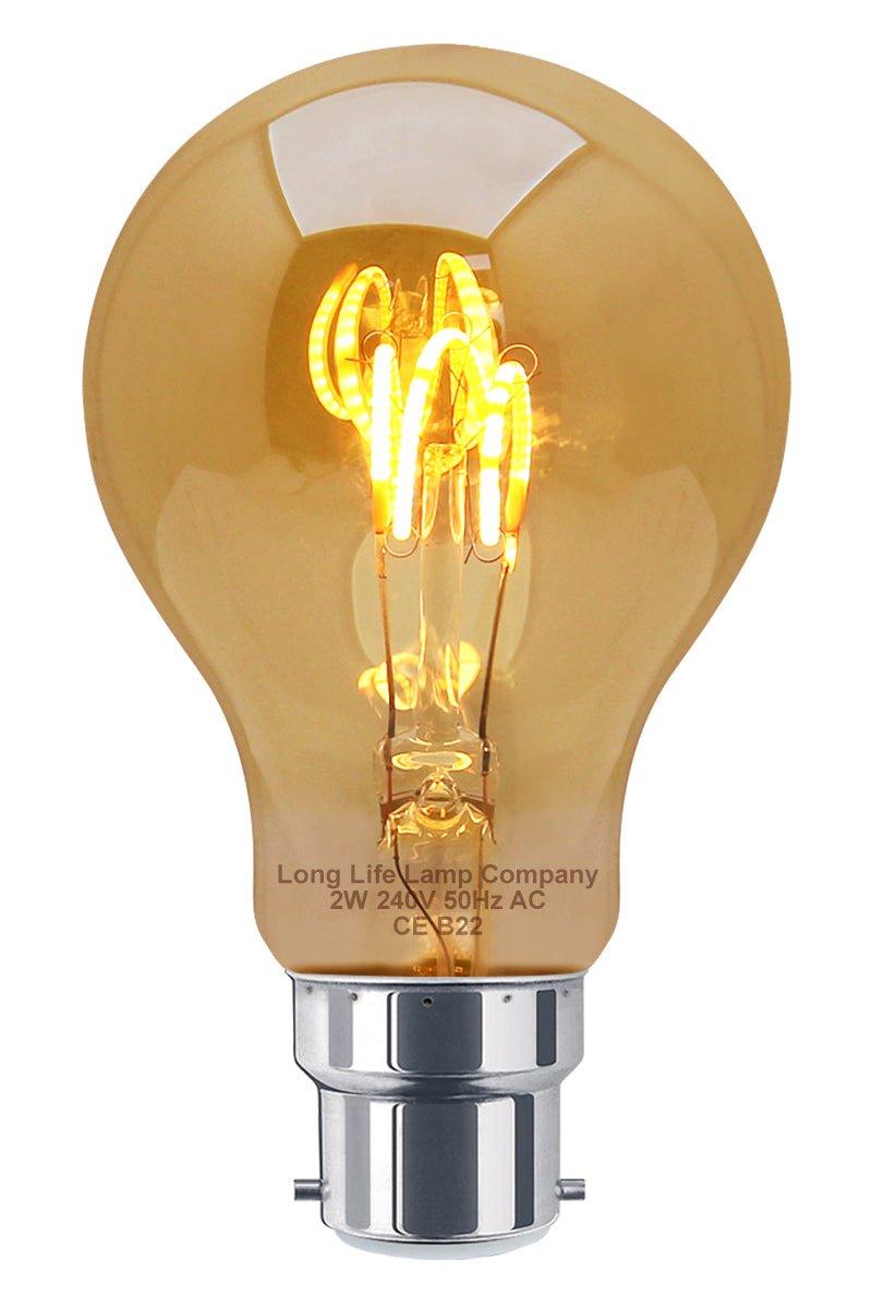 Retro Vintage LED 2w Edison Style Spiral Filament Bulb Smoked Gold Glass A60 B22 Bayonet - Energy Light Bulbs - Free delivery on all orders
