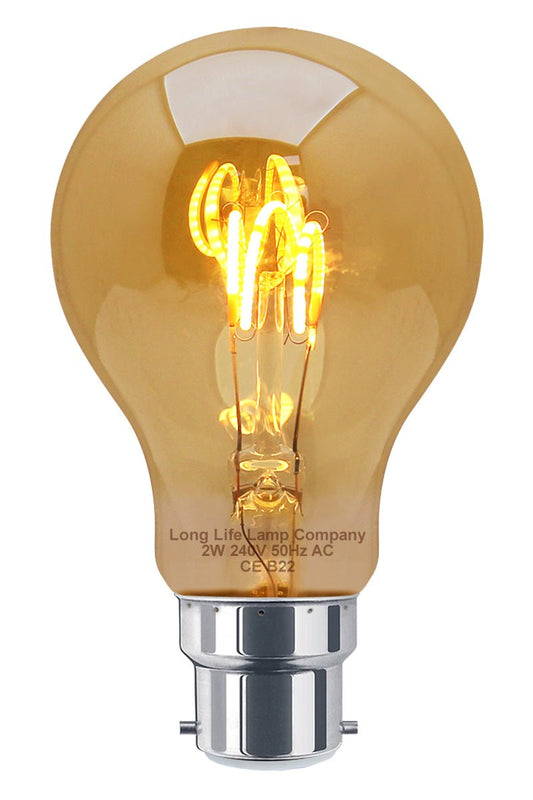 Retro Vintage LED 2w Edison Style Spiral Filament Bulb Smoked Gold Glass A60 B22 Bayonet - Energy Light Bulbs - Free delivery on all orders