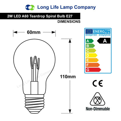 Retro Vintage LED 2w Edison Style Spiral Filament Bulb Smoked Gold Glass A60 E27 - Energy Light Bulbs - Free delivery on all orders