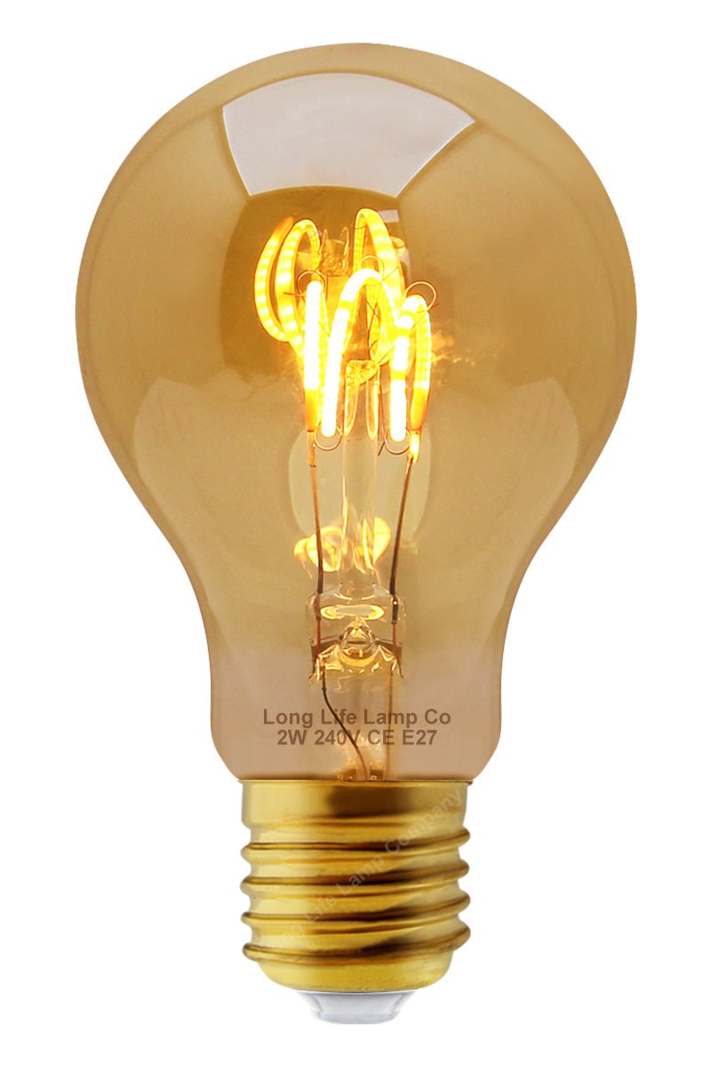 Retro Vintage LED 2w Edison Style Spiral Filament Bulb Smoked Gold Glass A60 E27 - Energy Light Bulbs - Free delivery on all orders