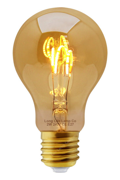 Retro Vintage LED 2w Edison Style Spiral Filament Bulb Smoked Gold Glass A60 E27 - Energy Light Bulbs - Free delivery on all orders