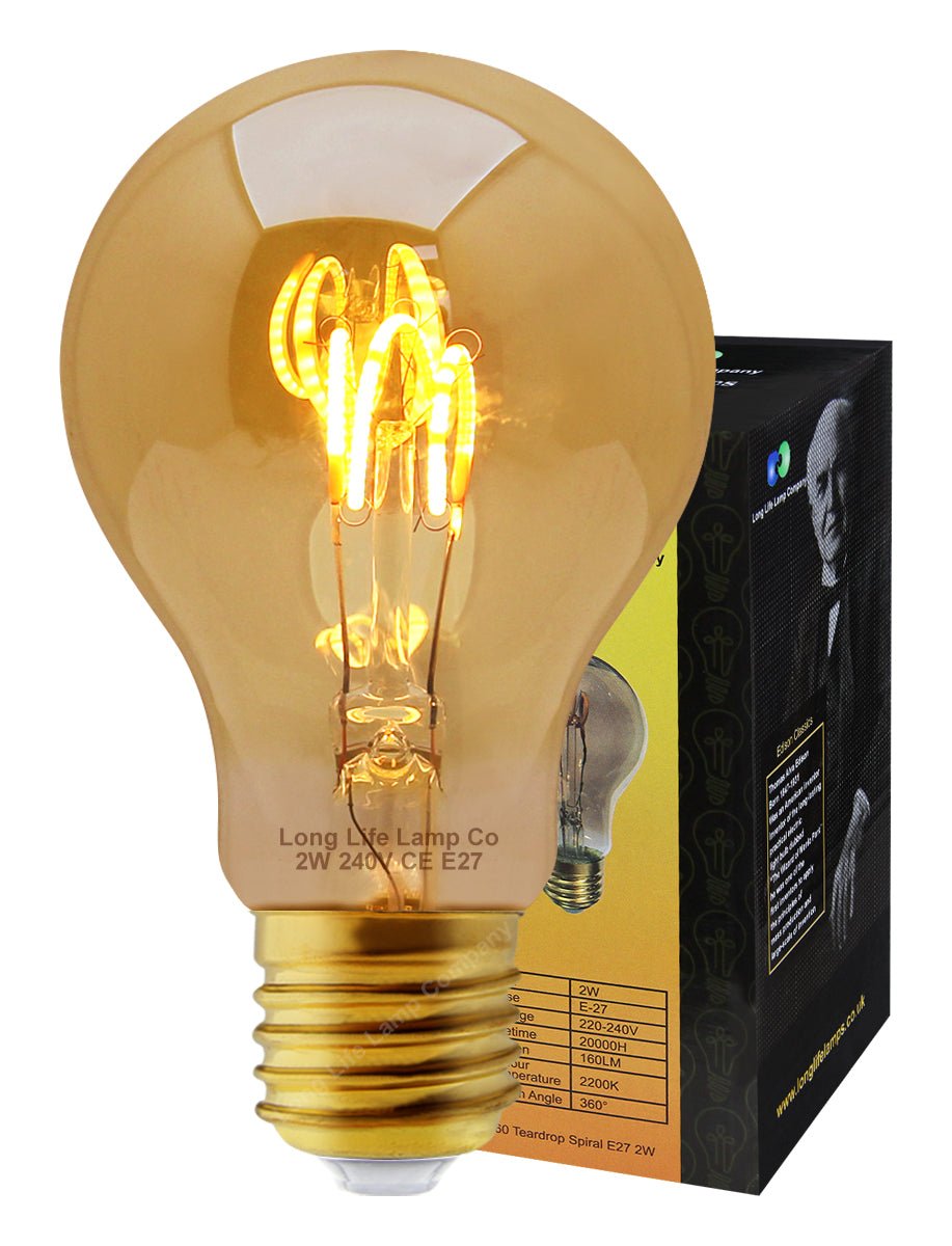 Retro Vintage LED 2w Edison Style Spiral Filament Bulb Smoked Gold Glass A60 E27 - Energy Light Bulbs - Free delivery on all orders