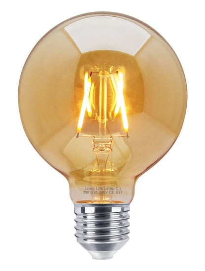 Retro Vintage LED 2w Globe Edison Style Filament Bulb Smoked Gold Glass G95 E27 Edison Screw - Energy Light Bulbs - Free delivery on all orders