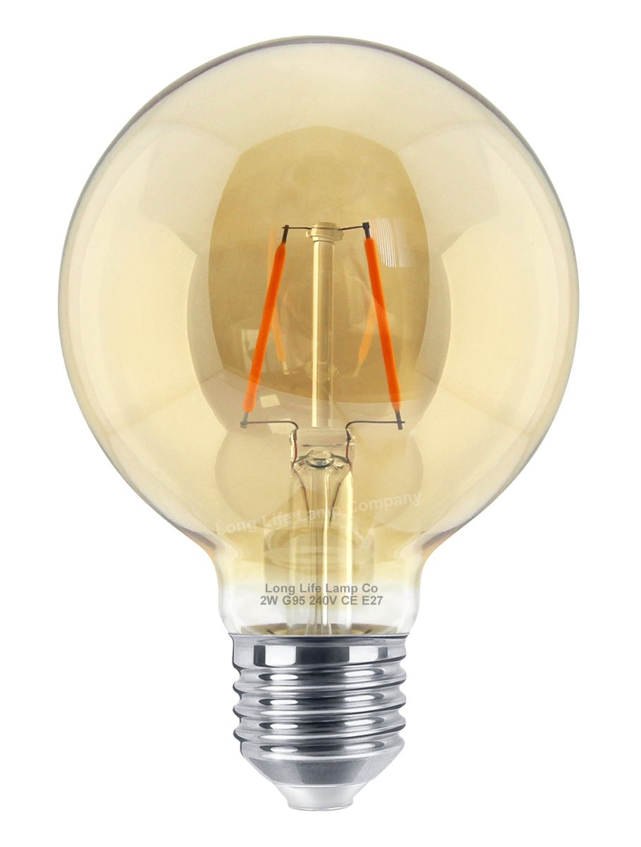 Retro Vintage LED 2w Globe Edison Style Filament Bulb Smoked Gold Glass G95 E27 Edison Screw - Energy Light Bulbs - Free delivery on all orders