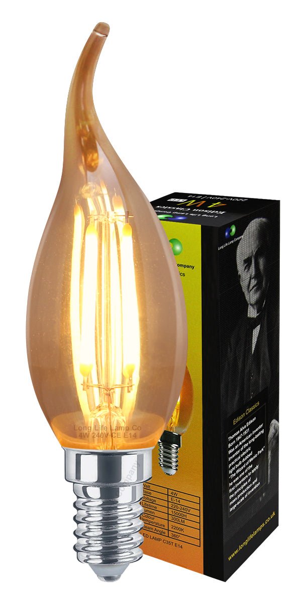 Retro Vintage LED 4w Candle Bulb Smoked Gold Glass E14 Small Edison Screw - Energy Light Bulbs - Free delivery on all orders