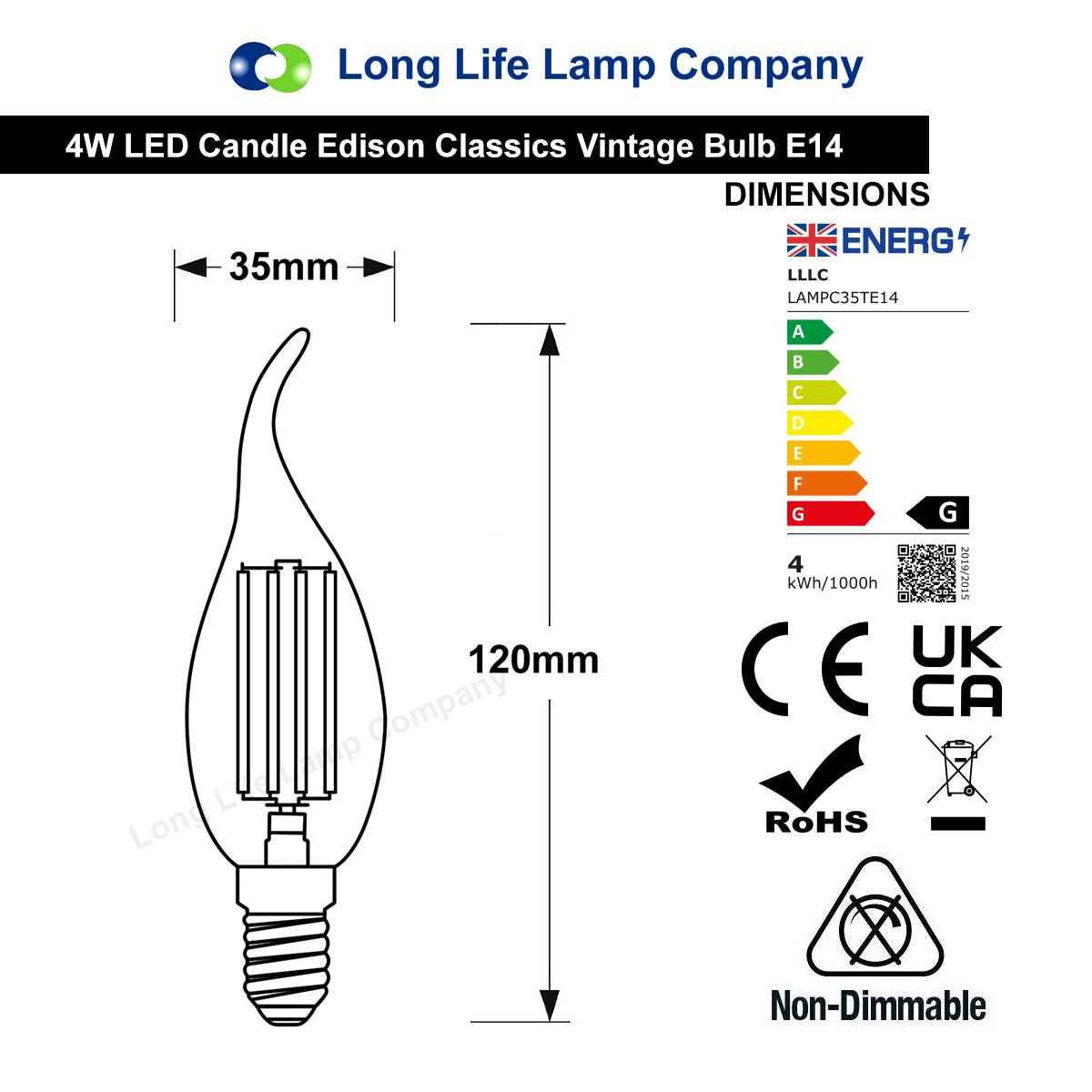 Retro Vintage LED 4w Candle Bulb Smoked Gold Glass E14 Small Edison Screw - Free delivery on all orders