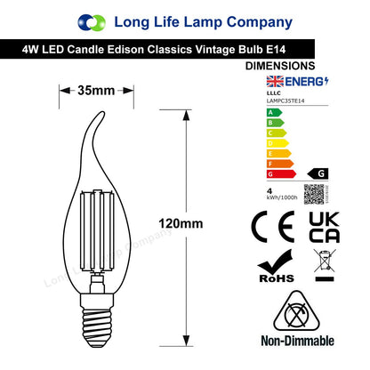 Retro Vintage LED 4w Candle Bulb Smoked Gold Glass E14 Small Edison Screw - Free delivery on all orders