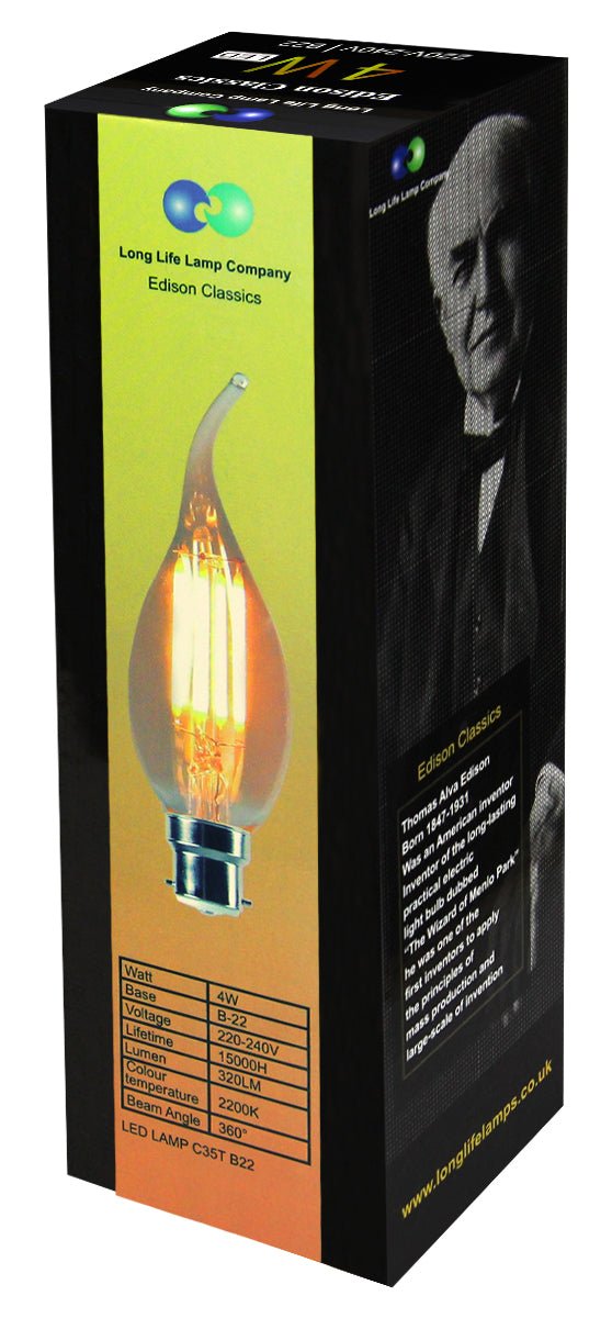 Retro Vintage LED 4w Candle Edison Style Filament Bulb Smoked Gold Glass B22 Bayonet Cap - Energy Light Bulbs - Free delivery on all orders