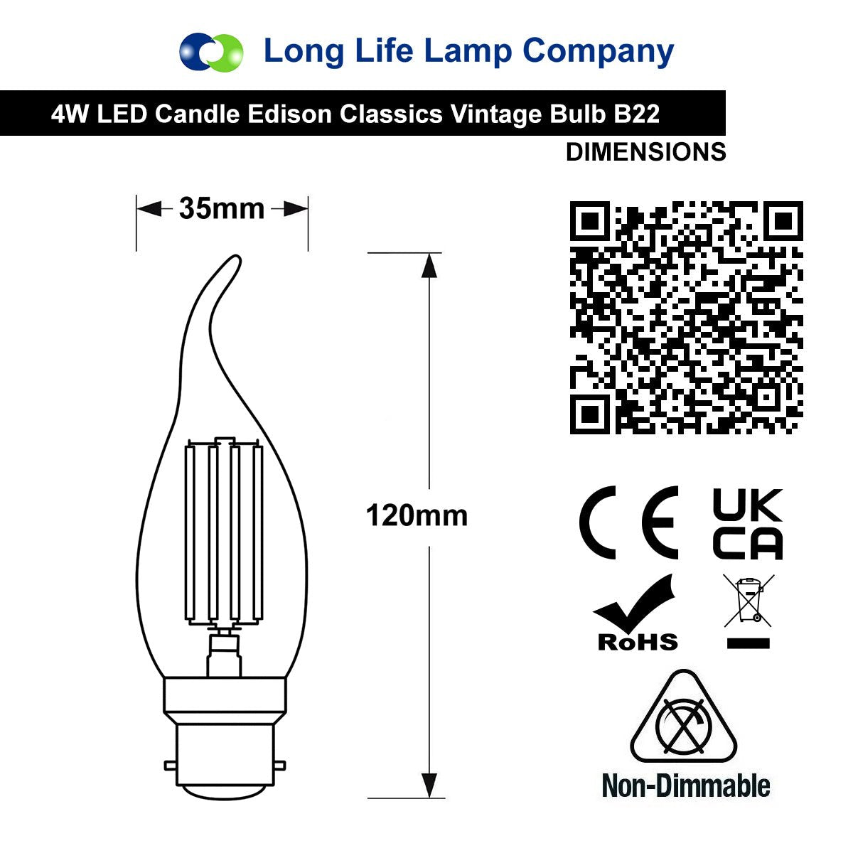 Retro Vintage LED 4w Candle Edison Style Filament Bulb Smoked Gold Glass B22 Bayonet Cap - Energy Light Bulbs - Free delivery on all orders