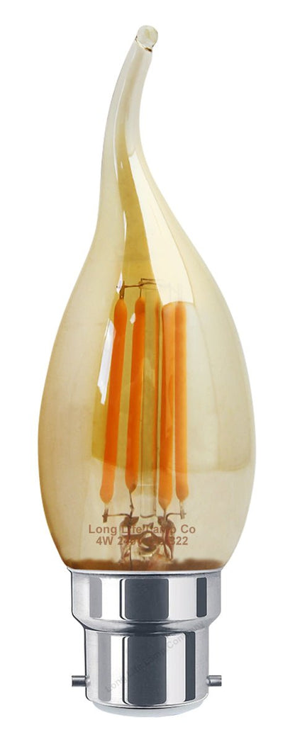 Retro Vintage LED 4w Candle Edison Style Filament Bulb Smoked Gold Glass B22 Bayonet Cap - Energy Light Bulbs - Free delivery on all orders