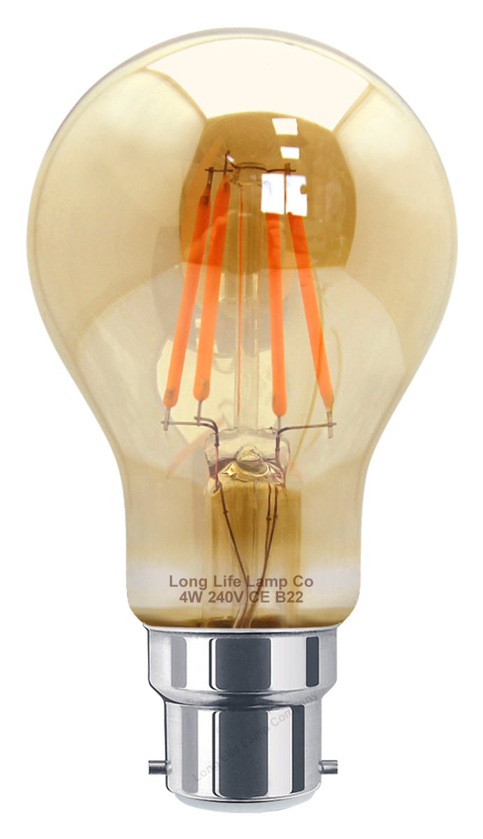 Retro Vintage LED 4w Edison Style Filament Bulb Smoked Gold Glass A60 B22 Bayonet - Energy Light Bulbs - Free delivery on all orders