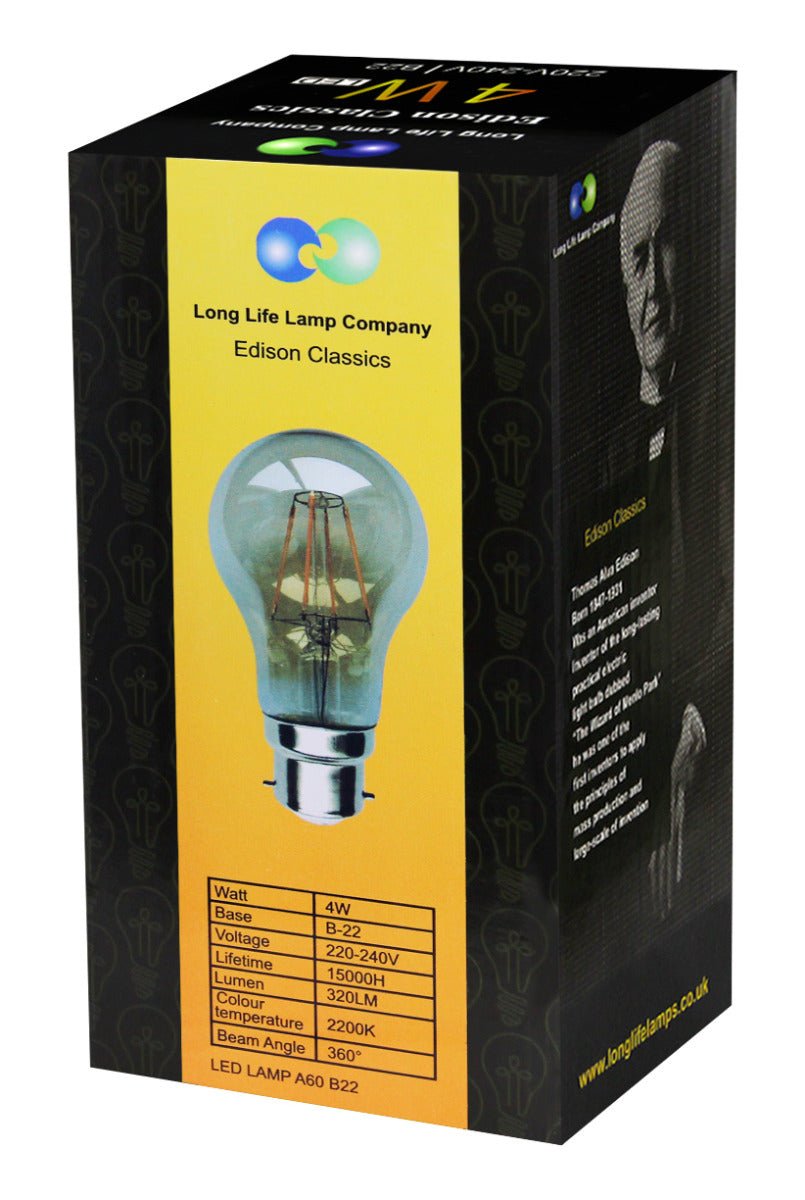 Retro Vintage LED 4w Edison Style Filament Bulb Smoked Gold Glass A60 B22 Bayonet - Energy Light Bulbs - Free delivery on all orders
