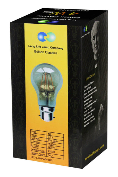 Retro Vintage LED 4w Edison Style Filament Bulb Smoked Gold Glass A60 B22 Bayonet - Energy Light Bulbs - Free delivery on all orders