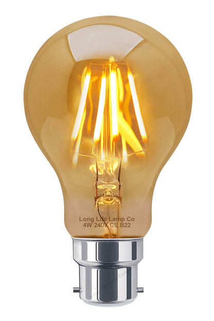 Retro Vintage LED 4w Edison Style Filament Bulb Smoked Gold Glass A60 B22 Bayonet - Energy Light Bulbs - Free delivery on all orders