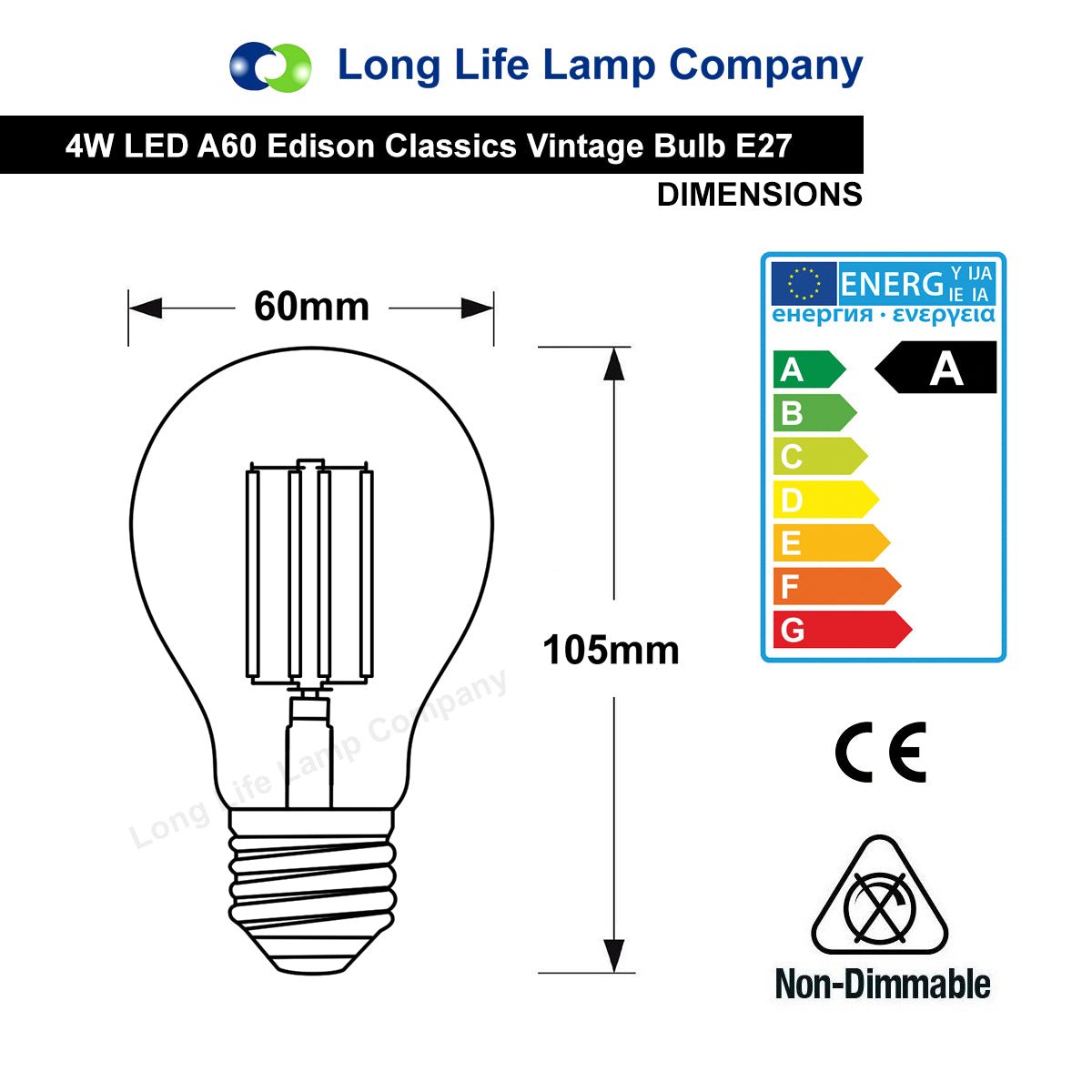 Retro Vintage LED 4w Edison Style Filament Bulb Smoked Gold Glass A60 E27 Edison Screw - Energy Light Bulbs - Free delivery on all orders