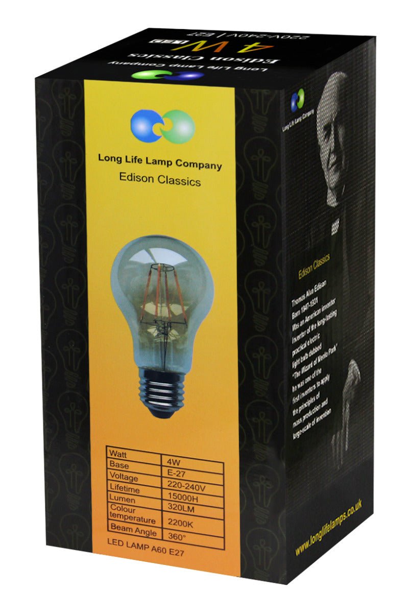 Retro Vintage LED 4w Edison Style Filament Bulb Smoked Gold Glass A60 E27 Edison Screw - Energy Light Bulbs - Free delivery on all orders