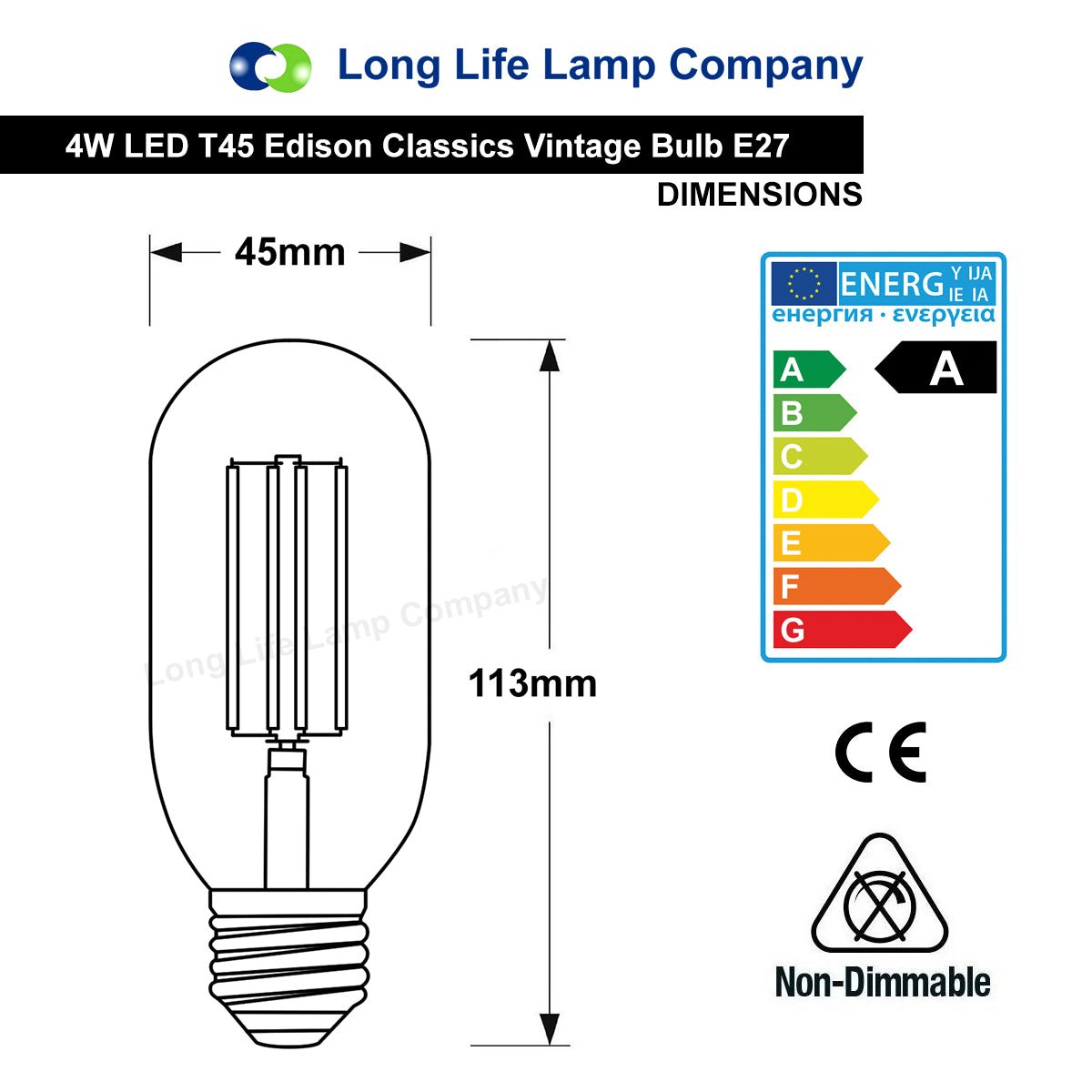 Retro Vintage LED 4W Edison Style Filament Tube Bulb Smoked Gold Glass T45 E27 - Energy Light Bulbs - Free delivery on all orders
