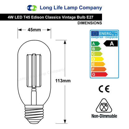 Retro Vintage LED 4W Edison Style Filament Tube Bulb Smoked Gold Glass T45 E27 - Energy Light Bulbs - Free delivery on all orders