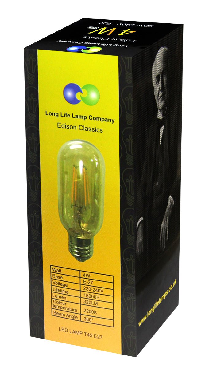 Retro Vintage LED 4W Edison Style Filament Tube Bulb Smoked Gold Glass T45 E27 - Energy Light Bulbs - Free delivery on all orders