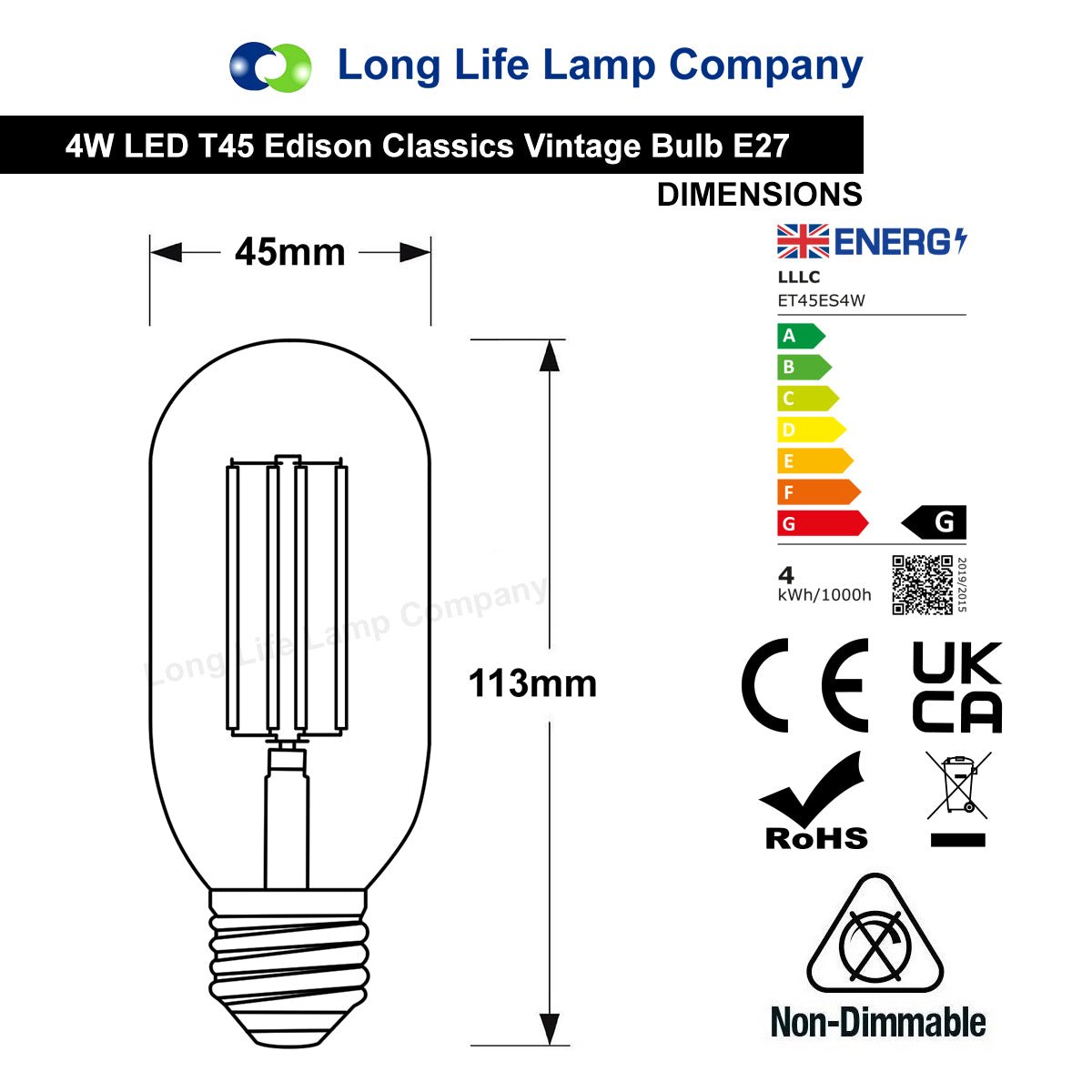 Retro Vintage LED 4W Edison Style Filament Tube Bulb Smoked Gold Glass T45 E27 - Free delivery on all orders