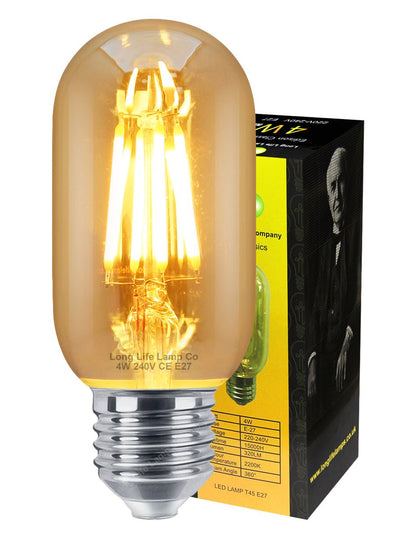 Retro Vintage LED 4W Edison Style Filament Tube Bulb Smoked Gold Glass T45 E27 - Energy Light Bulbs - Free delivery on all orders