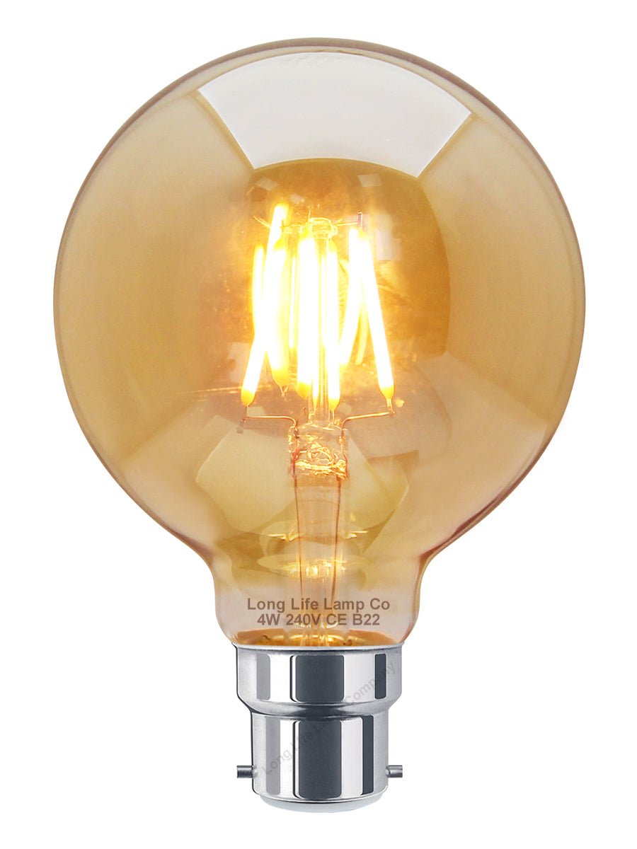 Retro Vintage LED 4w Globe Edison Style Filament Bulb Smoked Gold Glass G95 B22 - Energy Light Bulbs - Free delivery on all orders