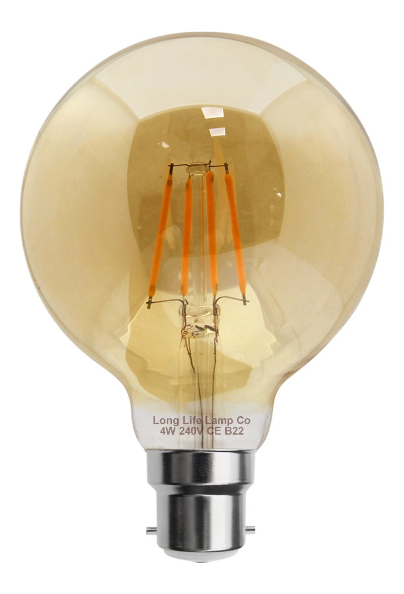 Retro Vintage LED 4w Globe Edison Style Filament Bulb Smoked Gold Glass G95 B22 - Energy Light Bulbs - Free delivery on all orders