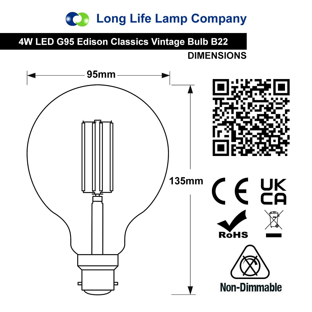 Retro Vintage LED 4w Globe Edison Style Filament Bulb Smoked Gold Glass G95 B22 - Energy Light Bulbs - Free delivery on all orders