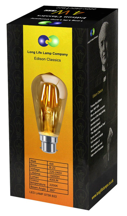 Retro Vintage LED 4w Squirrel Cage Bulb Smoked Gold Glass ST58 B22 Bayonet - Energy Light Bulbs - Free delivery on all orders
