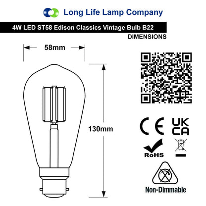 Retro Vintage LED 4w Squirrel Cage Bulb Smoked Gold Glass ST58 B22 Bayonet - Energy Light Bulbs - Free delivery on all orders