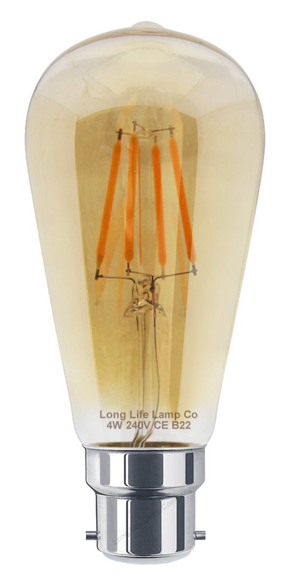 Retro Vintage LED 4w Squirrel Cage Bulb Smoked Gold Glass ST58 B22 Bayonet - Energy Light Bulbs - Free delivery on all orders