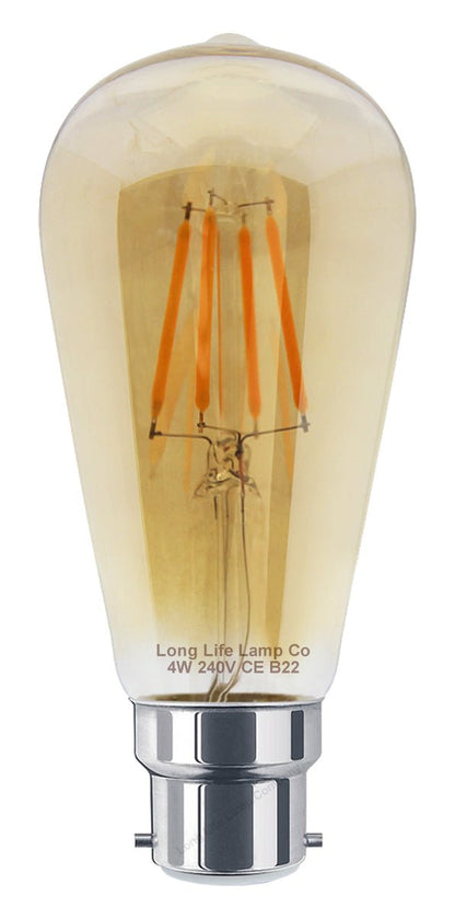 Retro Vintage LED 4w Squirrel Cage Bulb Smoked Gold Glass ST58 B22 Bayonet - Energy Light Bulbs - Free delivery on all orders