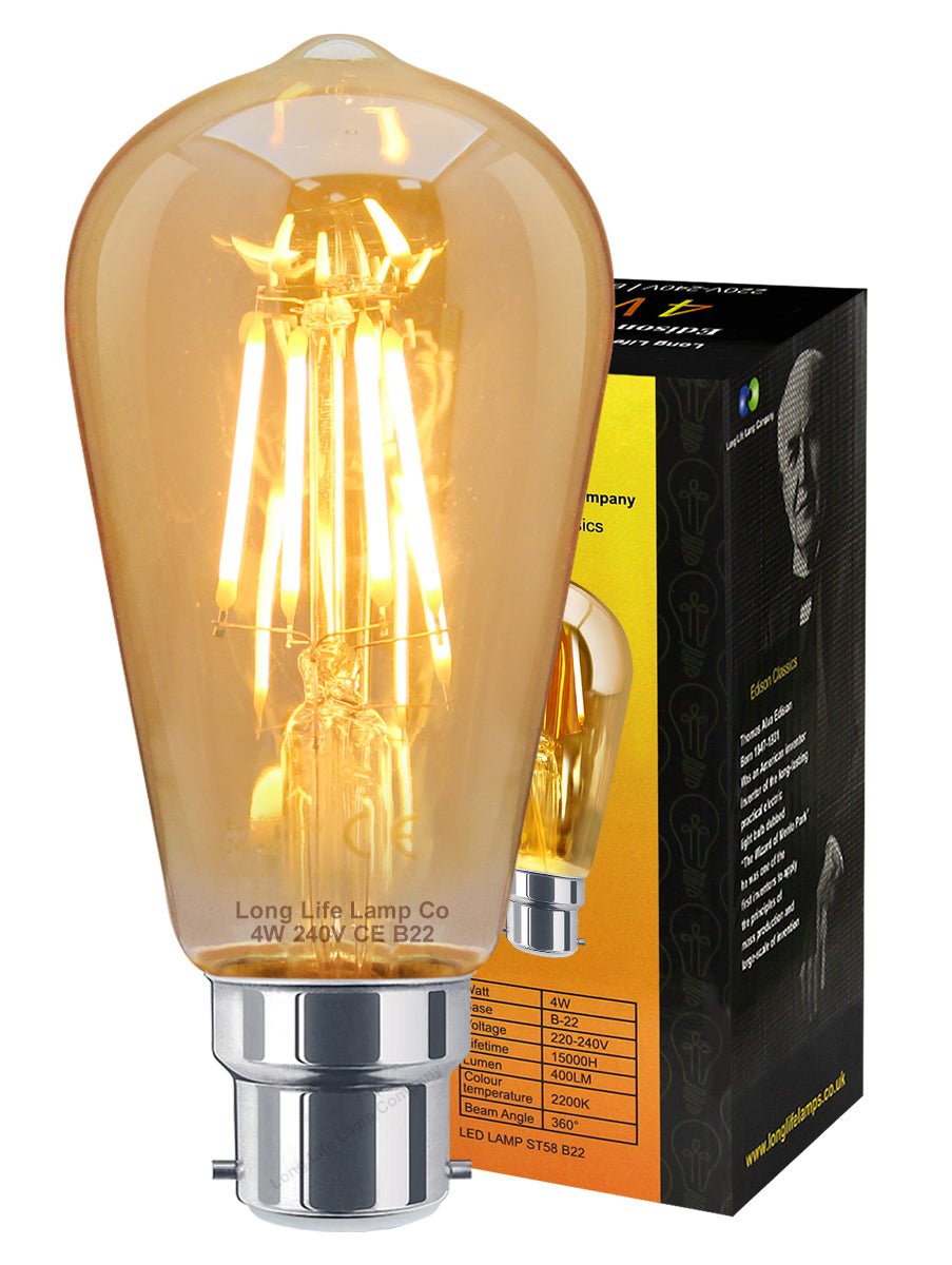 Retro Vintage LED 4w Squirrel Cage Bulb Smoked Gold Glass ST58 B22 Bayonet - Energy Light Bulbs - Free delivery on all orders