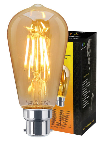 Retro Vintage LED 4w Squirrel Cage Bulb Smoked Gold Glass ST58 B22 Bayonet - Energy Light Bulbs - Free delivery on all orders