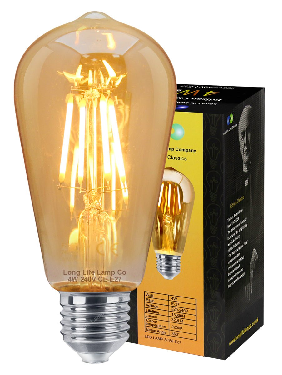 Retro Vintage LED 4w Squirrel Cage Edison Style Filament Bulb Smoked Gold Glass ST58 E27 Edison Screw - Energy Light Bulbs - Free delivery on all orders