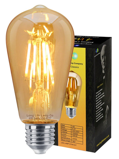 Retro Vintage LED 4w Squirrel Cage Edison Style Filament Bulb Smoked Gold Glass ST58 E27 Edison Screw - Energy Light Bulbs - Free delivery on all orders