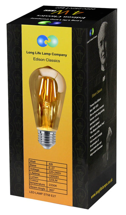 Retro Vintage LED 4w Squirrel Cage Edison Style Filament Bulb Smoked Gold Glass ST58 E27 Edison Screw - Energy Light Bulbs - Free delivery on all orders