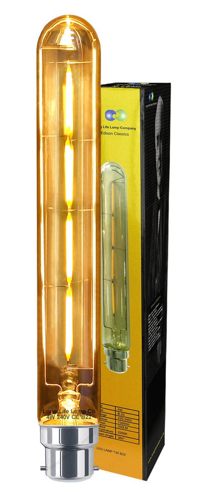 Retro Vintage LED 4w Test Tube Edison Style Filament Bulb Smoked Gold Glass T30 B22 - Energy Light Bulbs - Free delivery on all orders