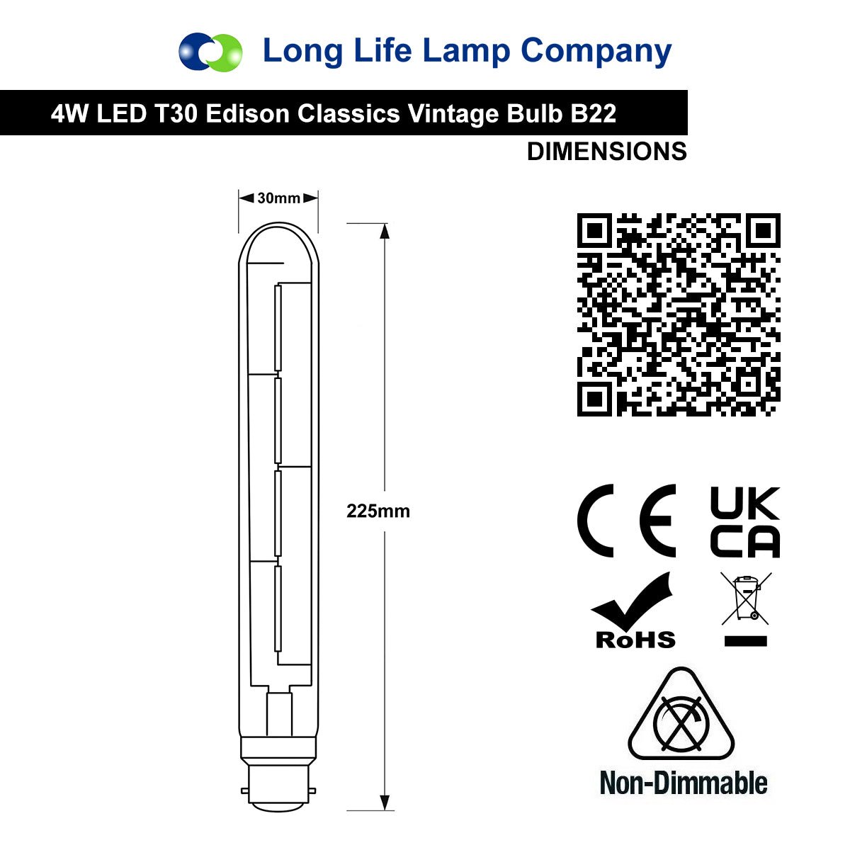 Retro Vintage LED 4w Test Tube Edison Style Filament Bulb Smoked Gold Glass T30 B22 - Energy Light Bulbs - Free delivery on all orders