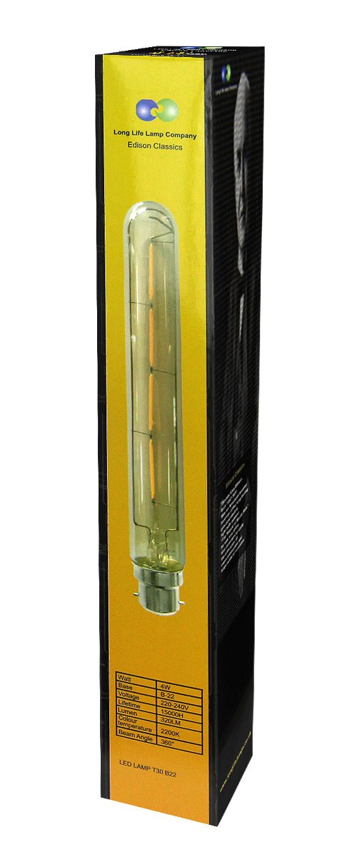 Retro Vintage LED 4w Test Tube Edison Style Filament Bulb Smoked Gold Glass T30 B22 - Energy Light Bulbs - Free delivery on all orders